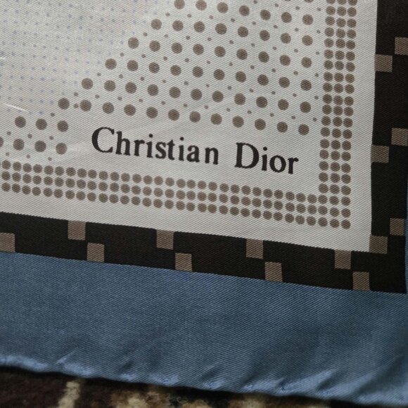 Vintage Christian Dior Silk Scarf 70s 1970s 80s 1980s Handkerchief Retro Dots - Picture 6 of 9